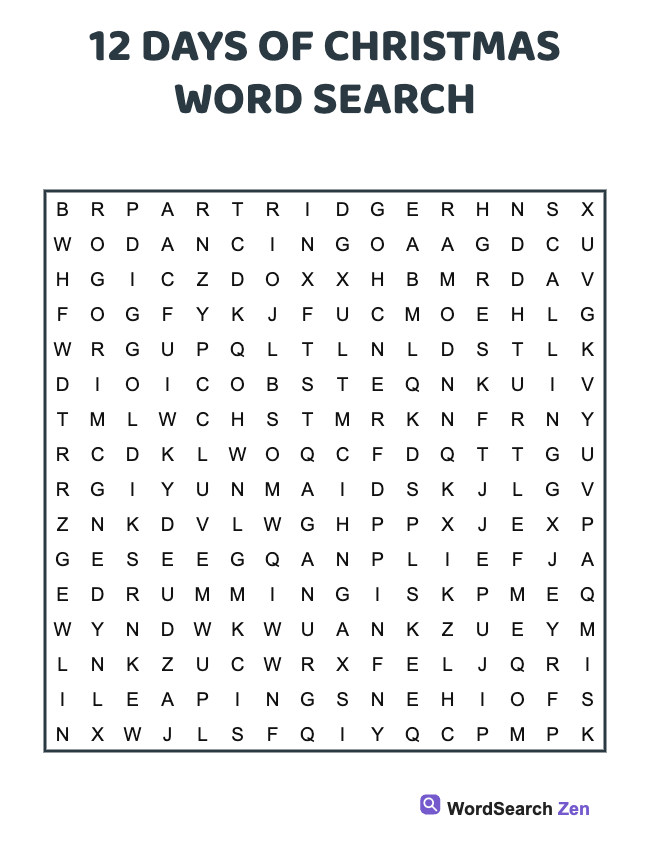 12 Days of Christmas Word Search
