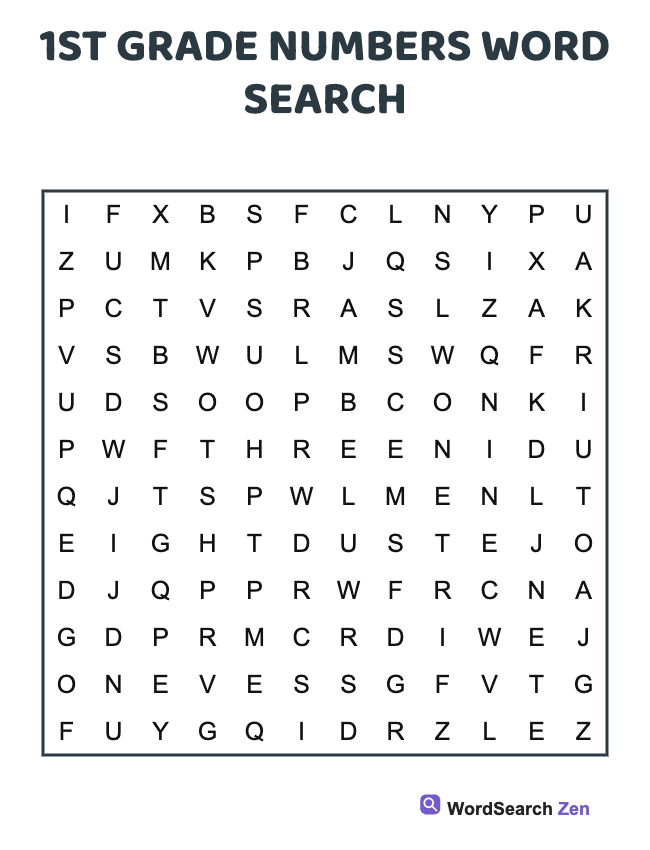 1st Grade Numbers Word Search