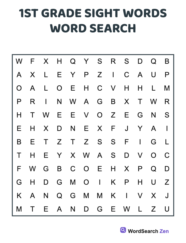 1st Grade Sight Words Word Search