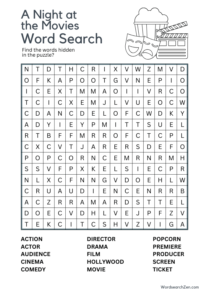 A-Night-at- the-Movies-Word-Search