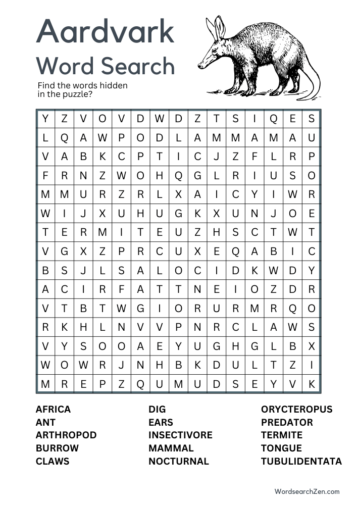 Aardvark-Word-Search