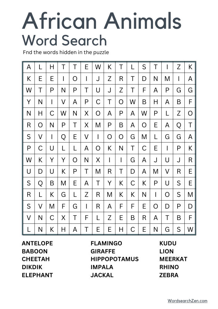 African-Animals-Word-Search