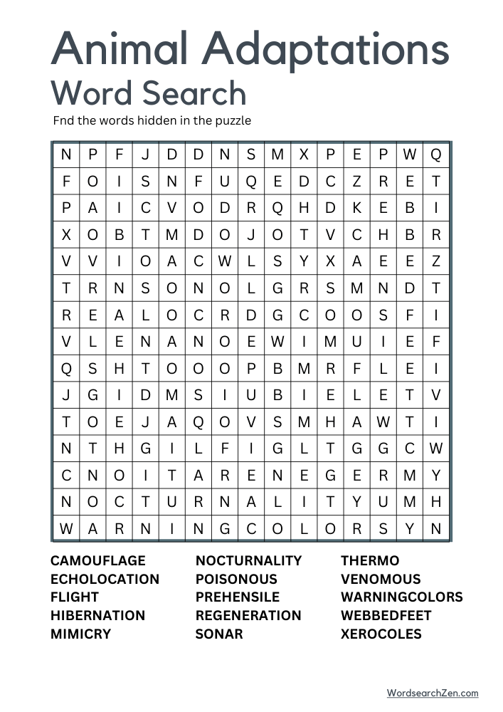 Animal-Adaptations-Word-Search