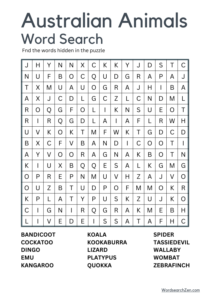 Australian-Animals-Word-Search