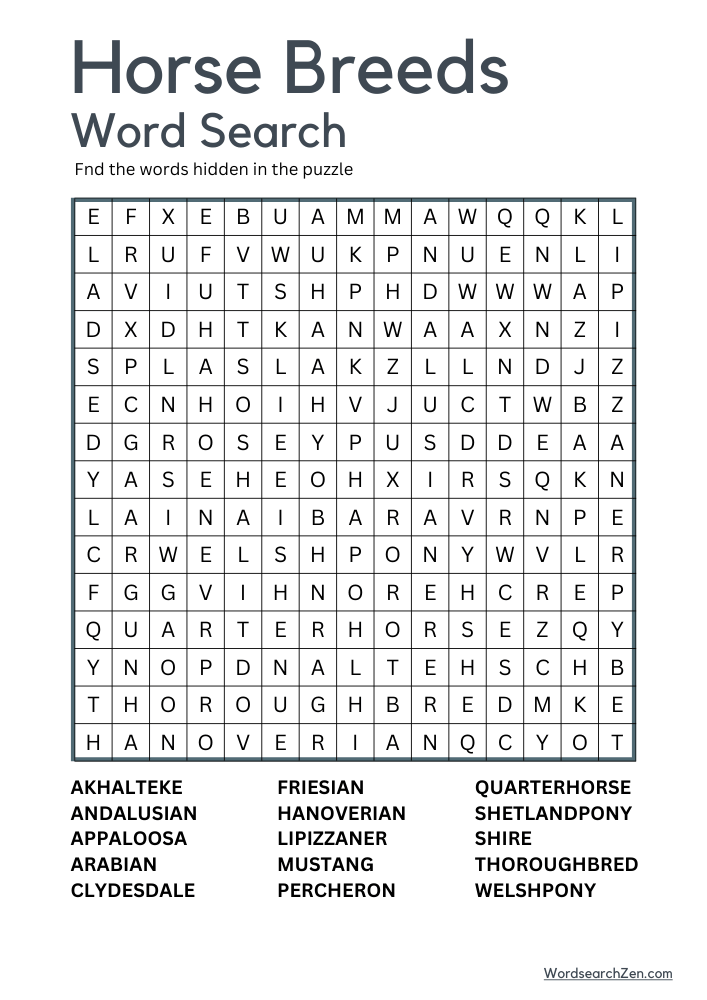 Horse-Breeds-Word-Search