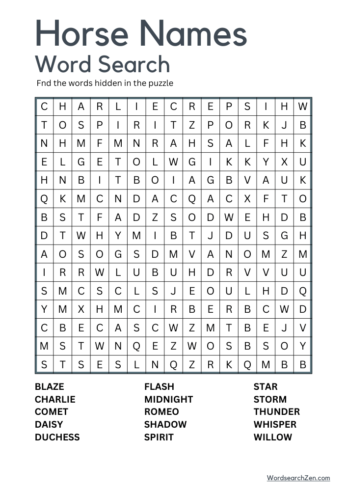 Horse-Names-Word-Search