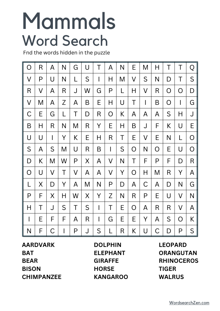Mammals-Word-Search