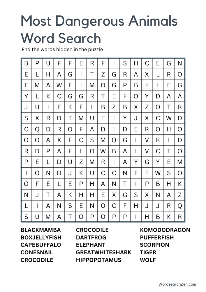 Most-Dangerous-Animals-Word-Search