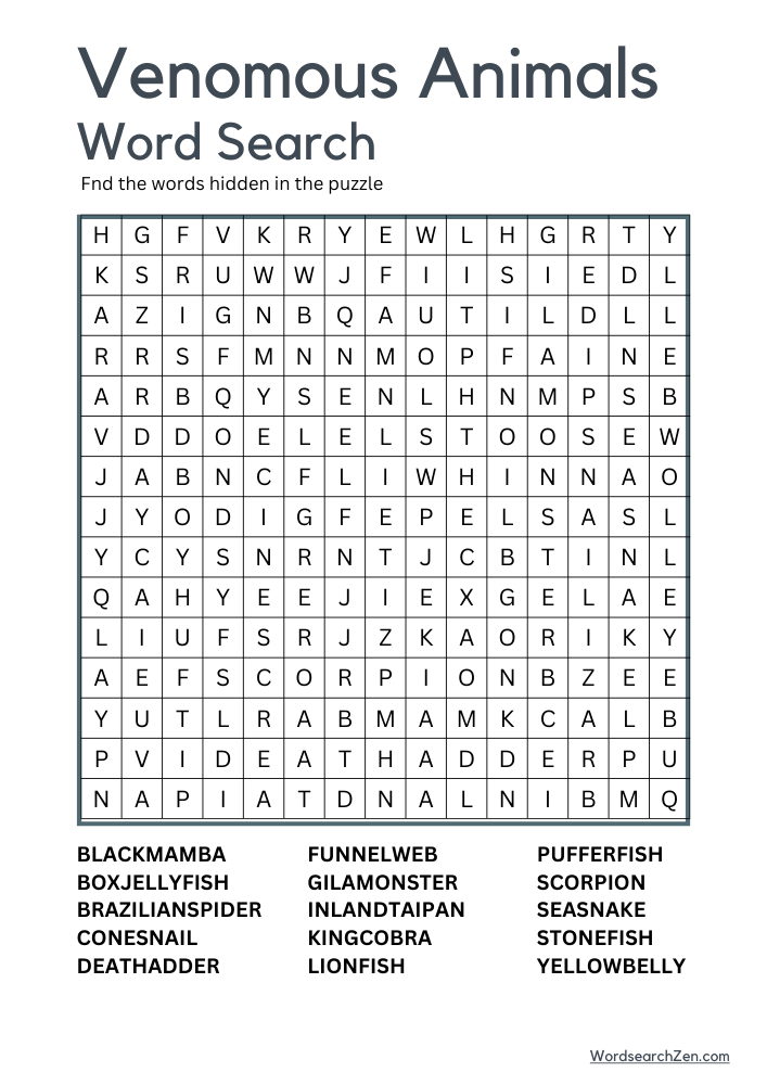 Venomous-Animals-Word-Search