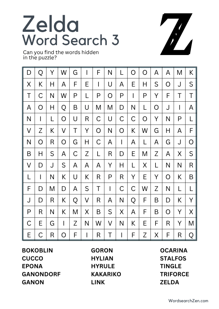 Zelda Word Search 3