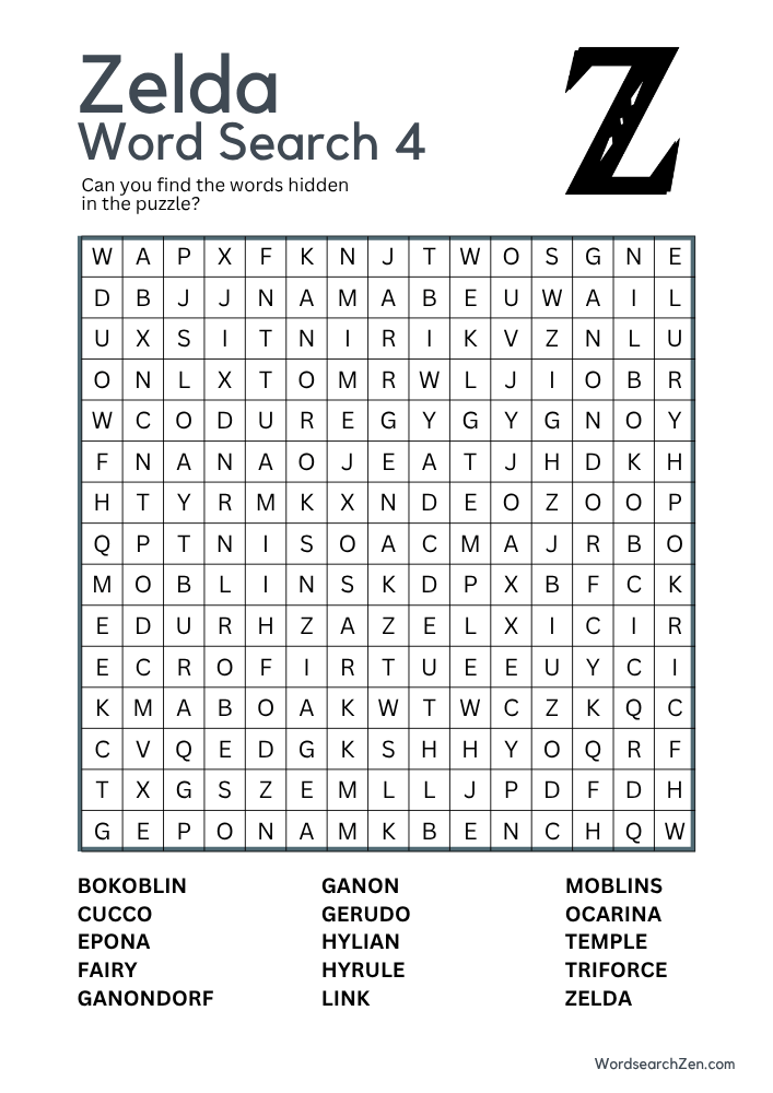 Zelda Word Search 4
