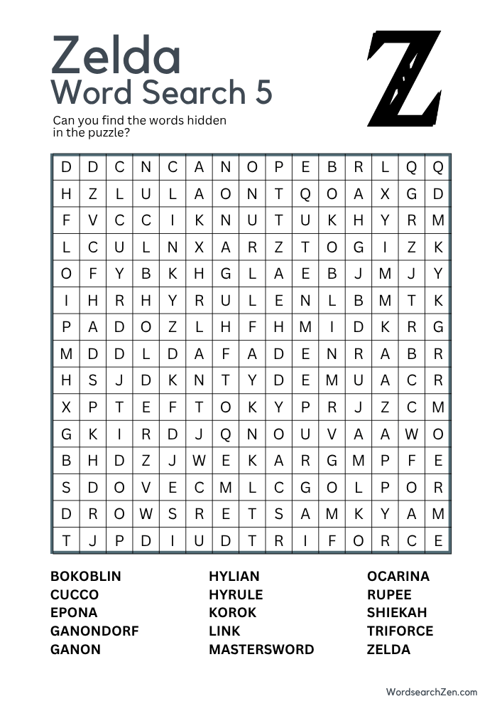 Zelda Word Search 5