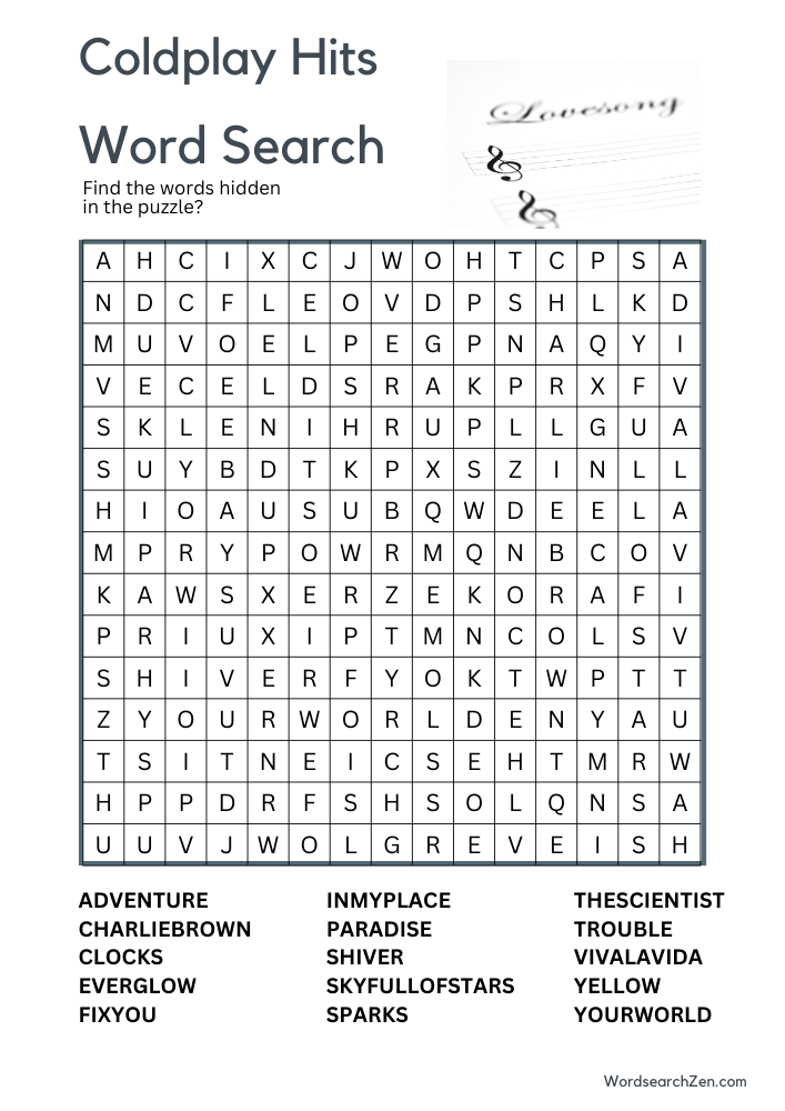 coldplay-hits-Word-Search