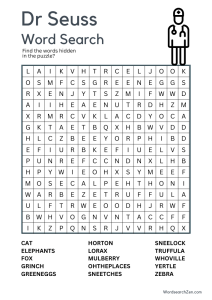 Dr Seuss Word Search Free Printable PDF File - WordsearchZen.com