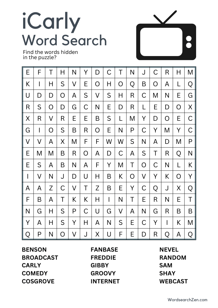 iCarly Word Search Puzzle - Free Printable | Word Search Zen