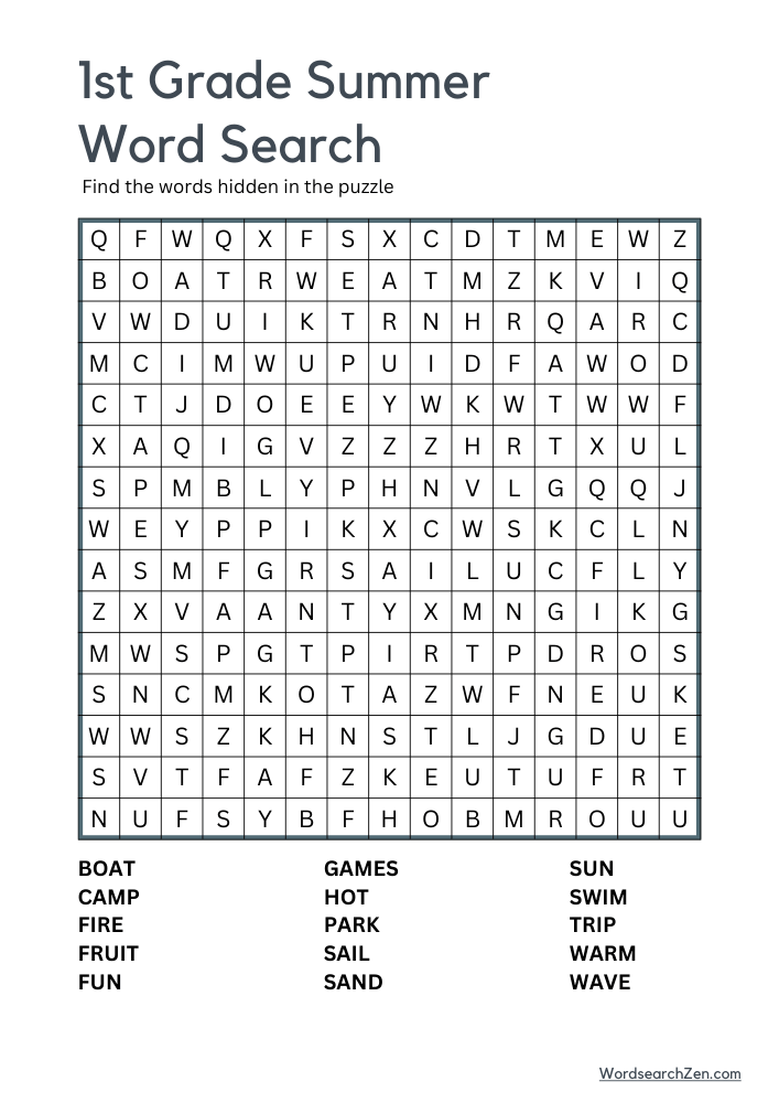 1st-Grade-Summer-Word-Search