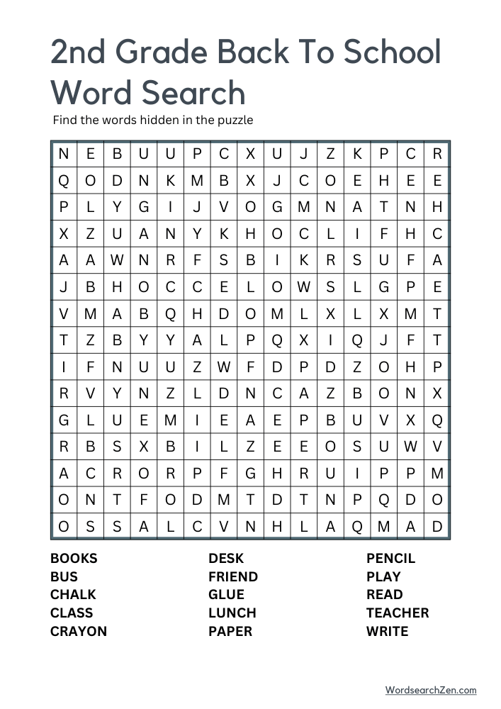 2nd-Grade-Back-To-School-Word-Search