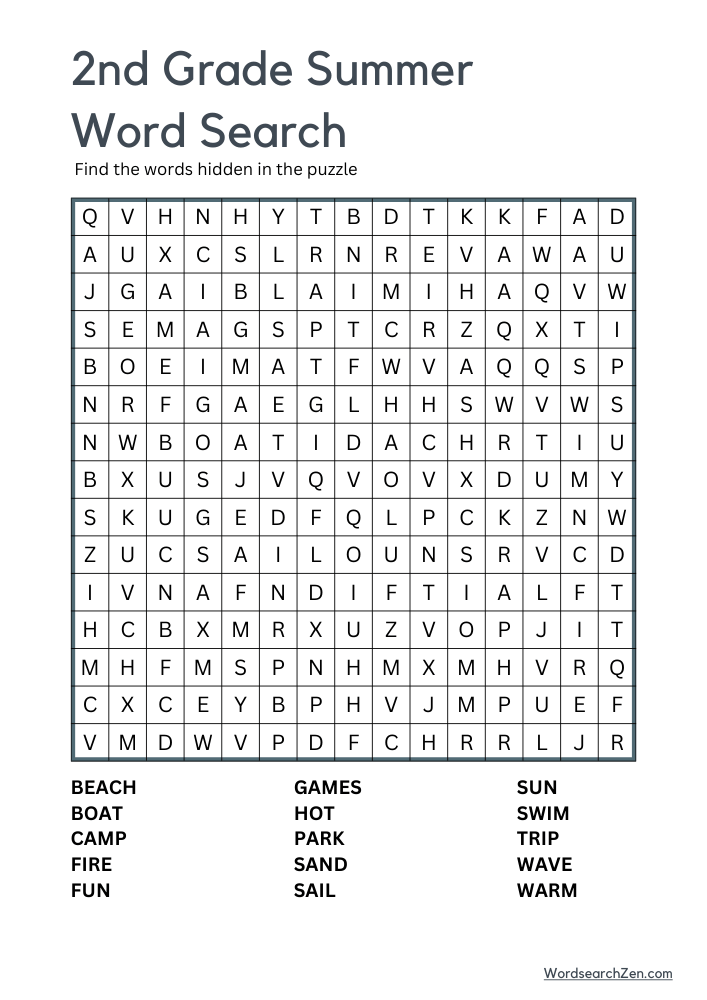 2nd-Grade-Summer-Word-Search