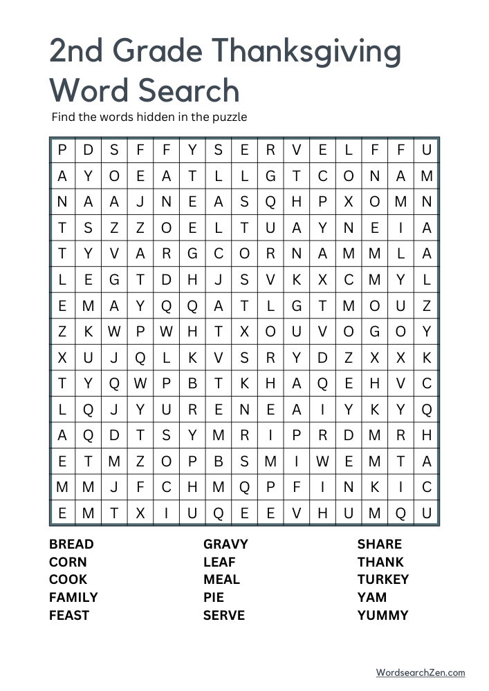 2nd-Grade-Thanksgiving-Word-Search