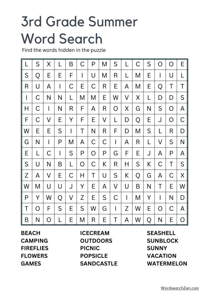 3rd-Grade-Summer-Word-Search