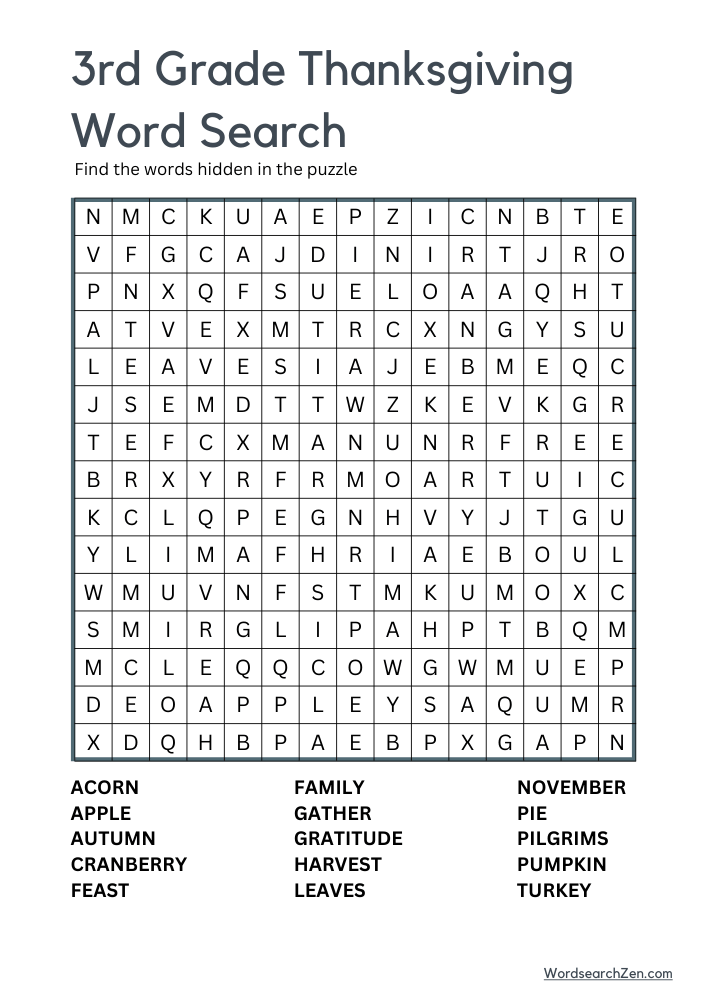 3rd-Grade-Thanksgiving-Word-Search