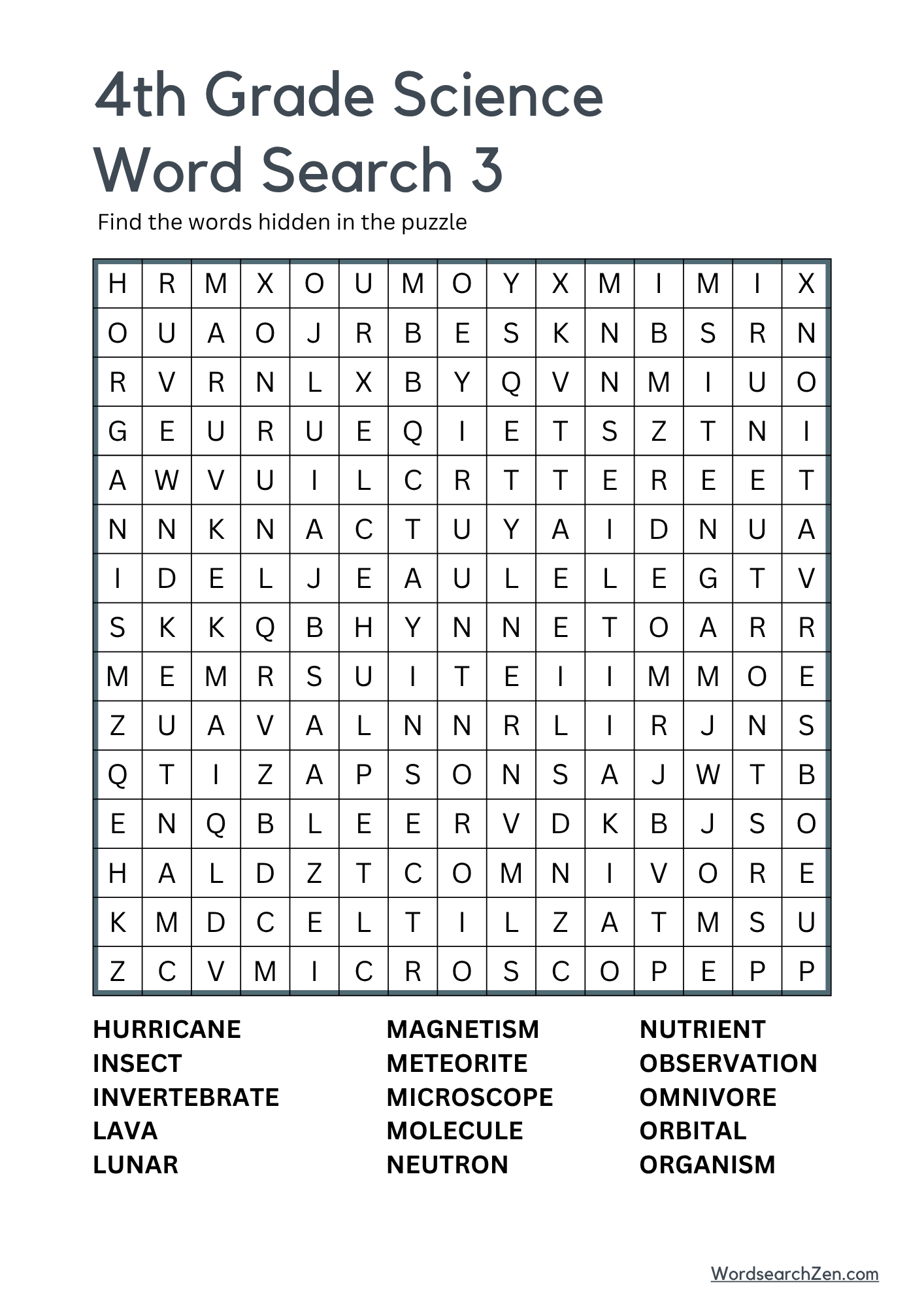 4th Grade Science Word Search 3
