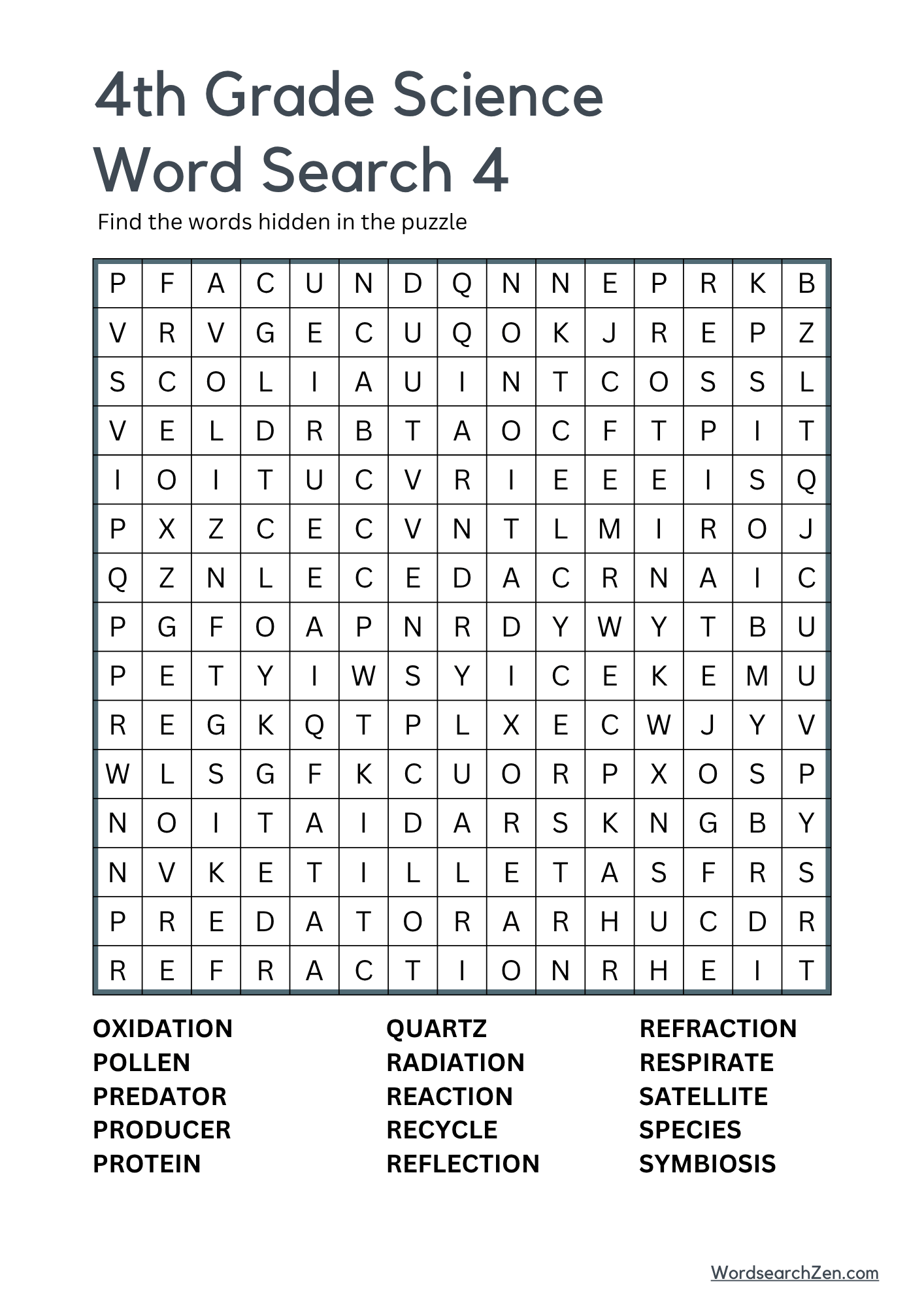 4th Grade Science Word Search 4