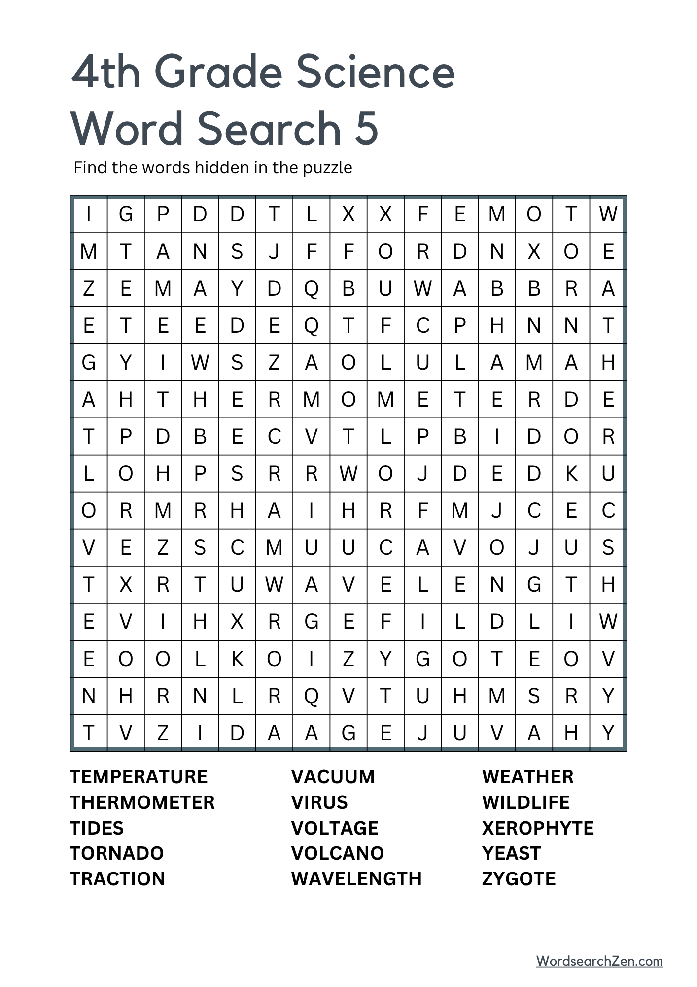 4th Grade Science Word Search 5