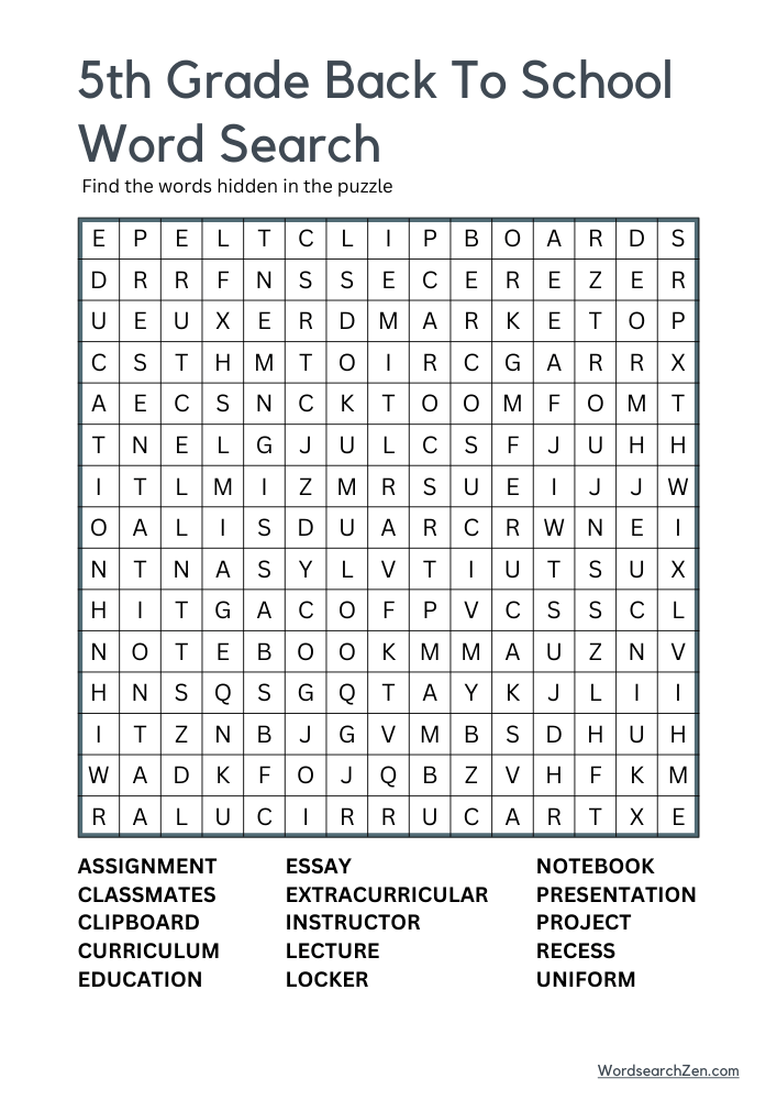 5th-Grade-Back-To-School-Word-Search