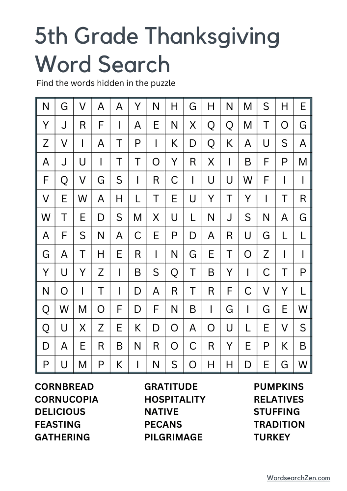 5th-Grade-Thanksgiving-Word-Search