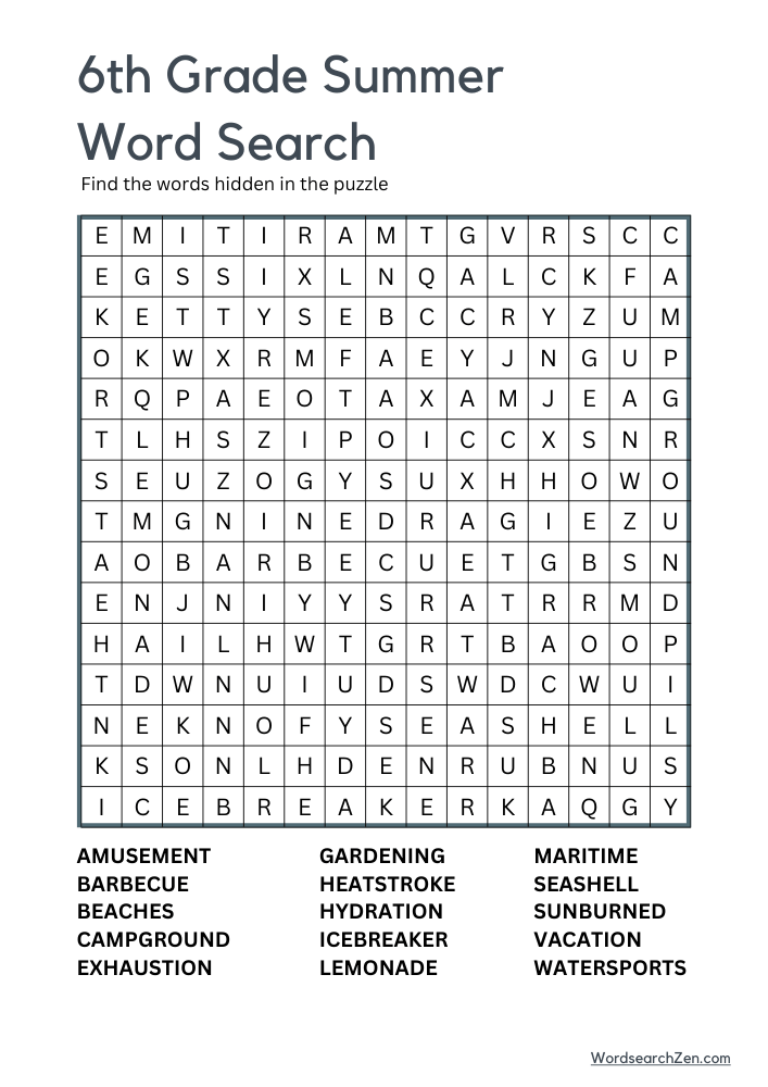 6th-Grade-Summer-Word-Search