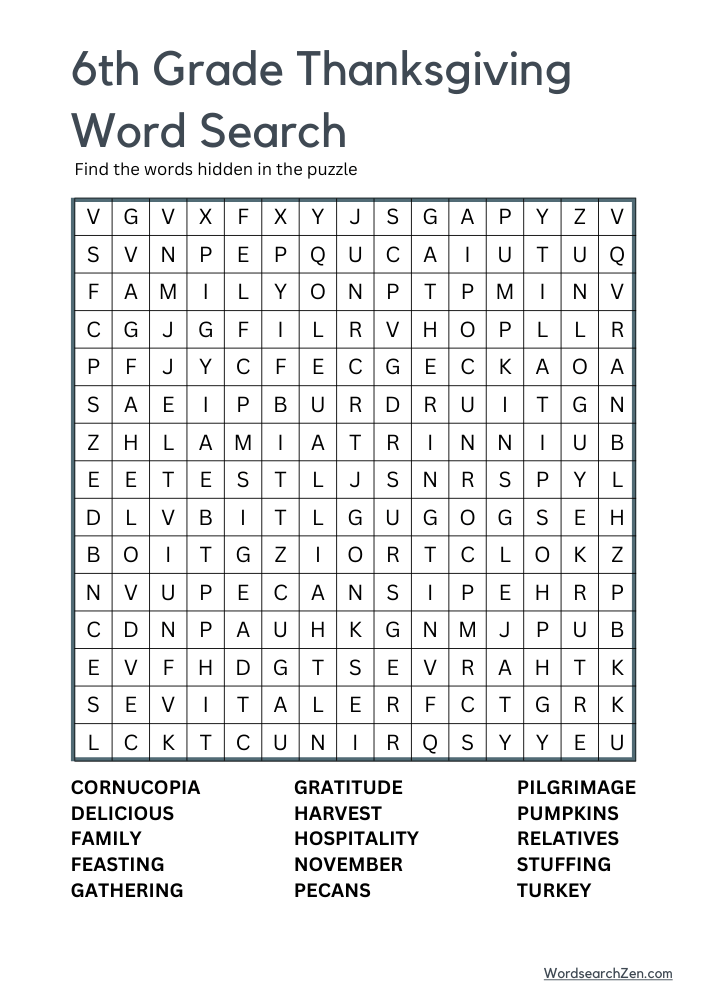 6th-Grade-Thanksgiving-Word-Search