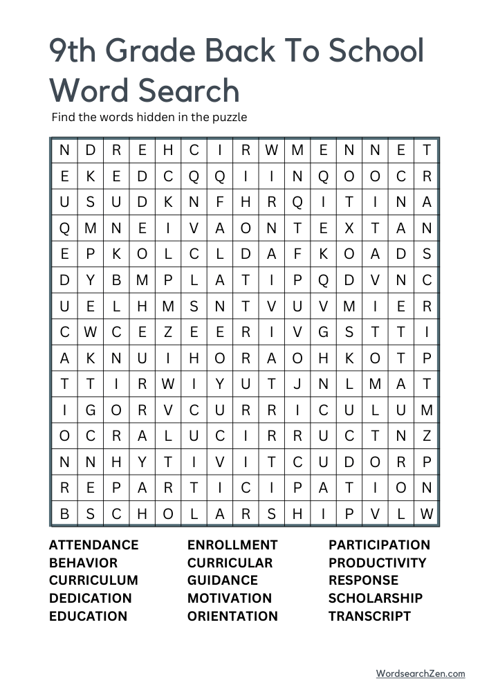 9th-Grade-Back-To-School-Word-Search