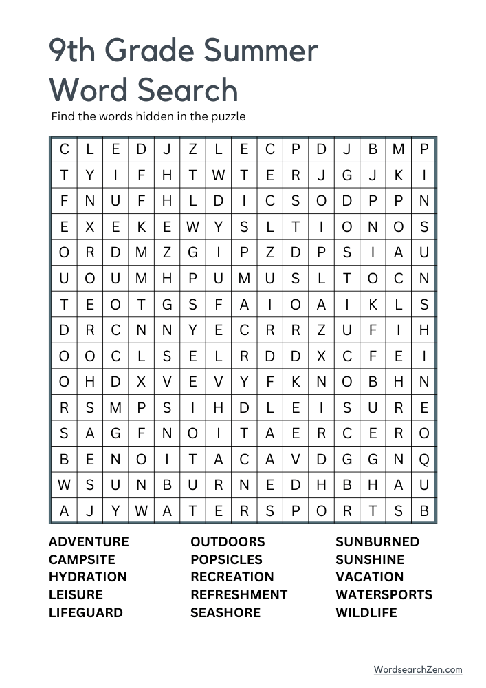 9th-Grade-Summer-Word-Search