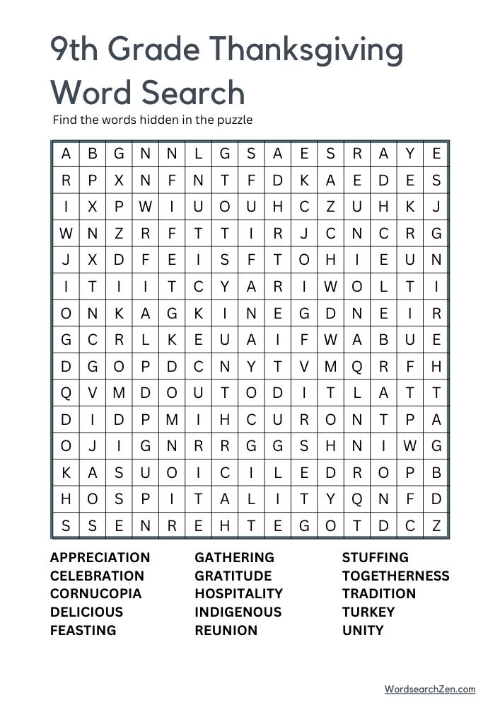 9th-Grade-Thanksgiving-Word-Search