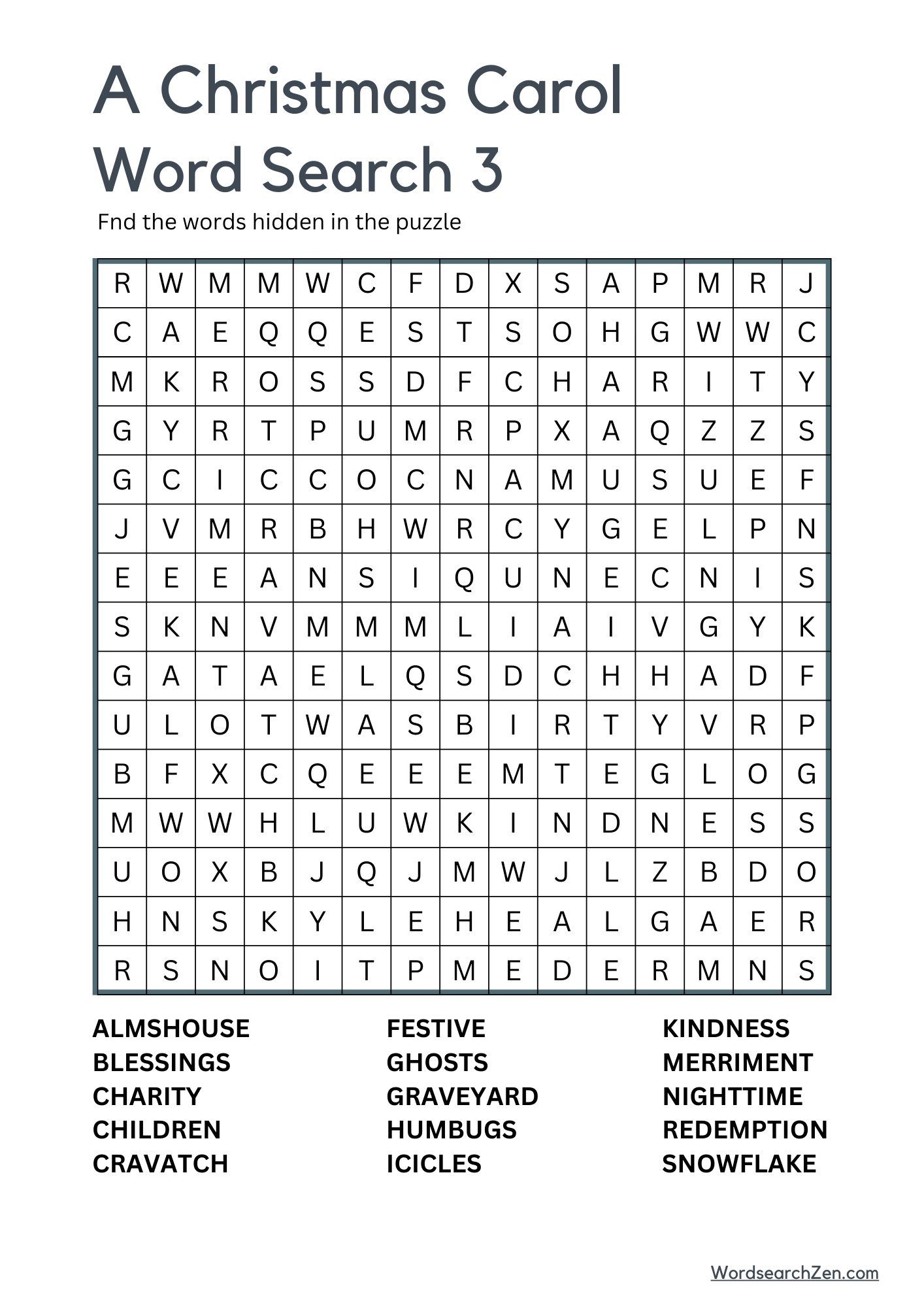 A Christmas Carol Word Search