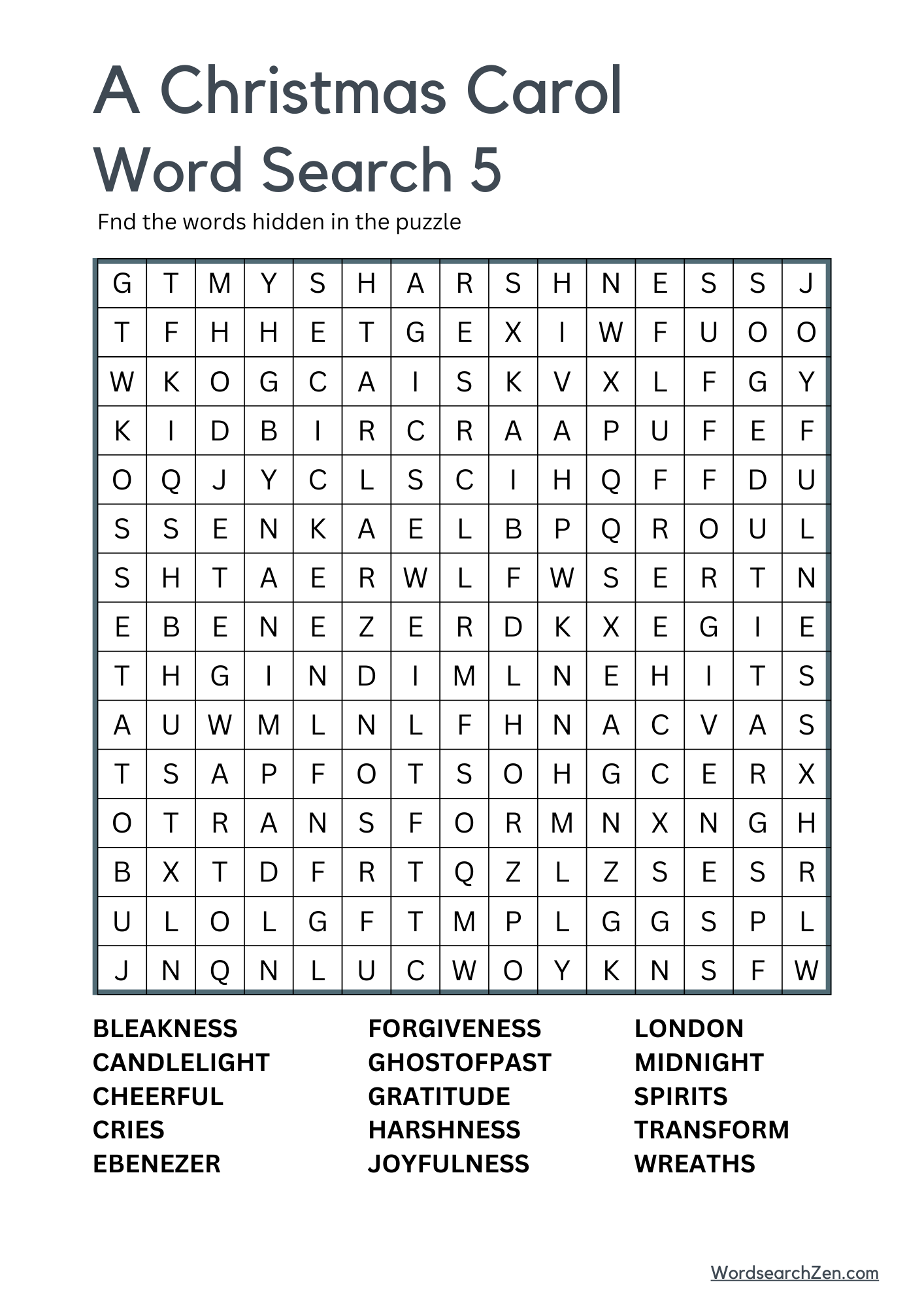A Christmas Carol Word Search