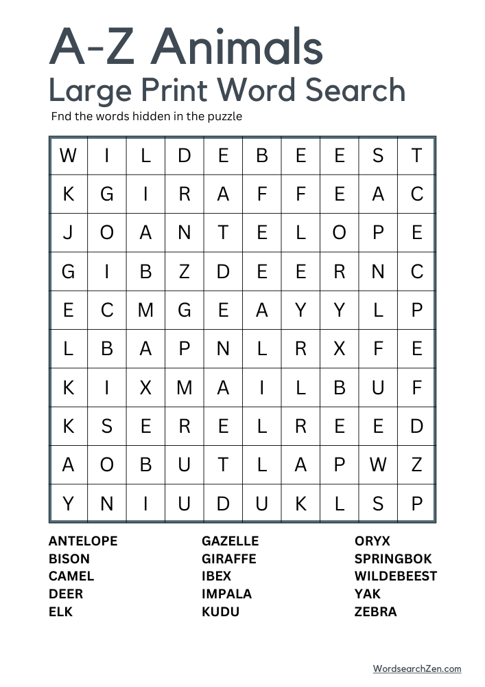 A-Z Animals-Large-Print-Word-Search