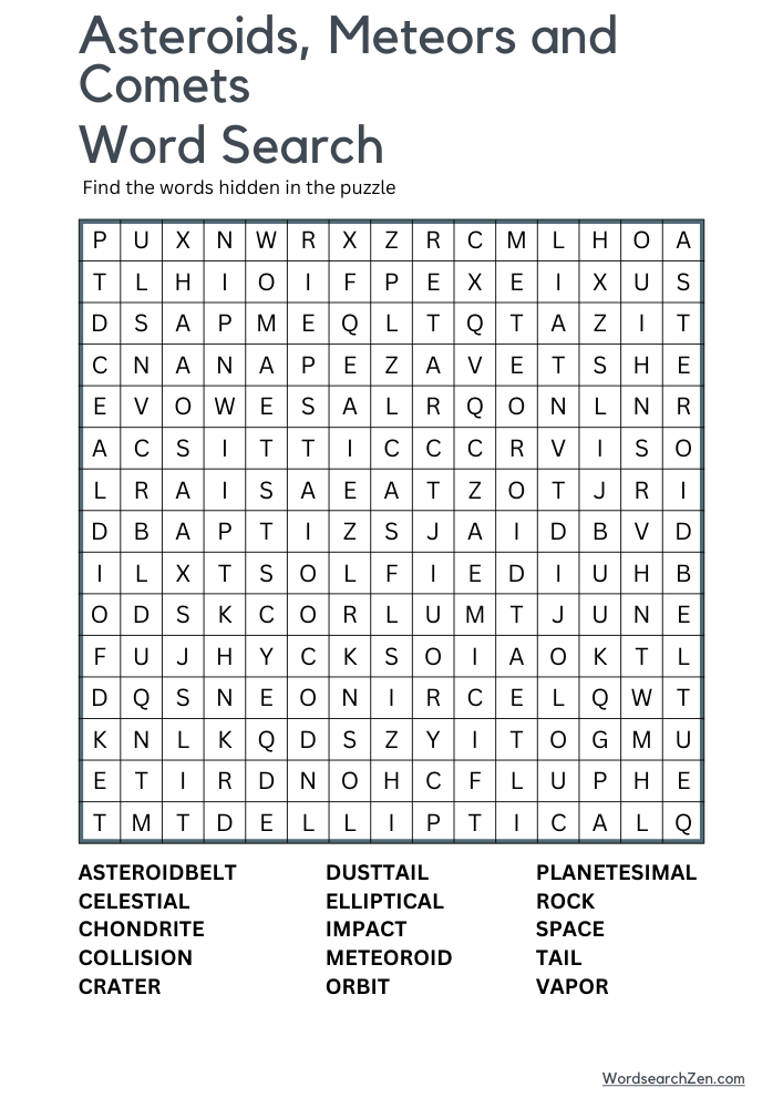 Asteroids-Meteors-And-Comets-Word-Search