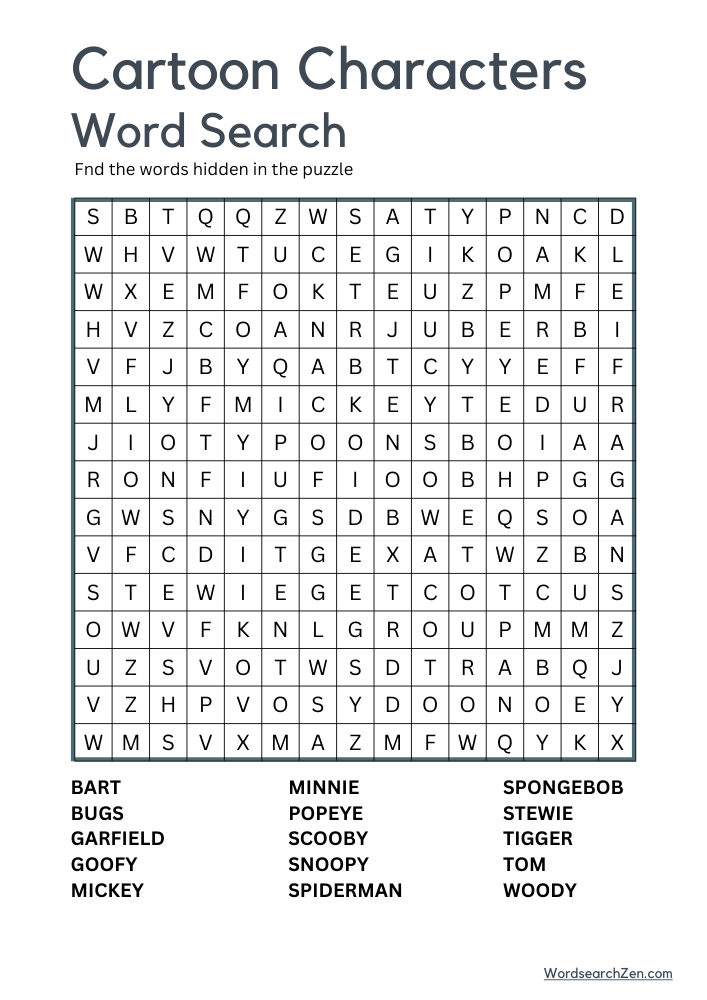 Cartoon-Characters-Word-Search