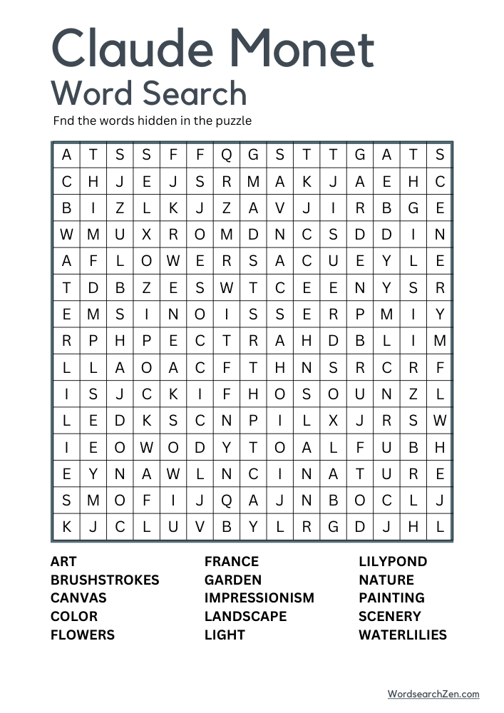 Claude-Monet-Word-Search