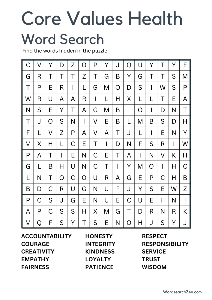 Core-Values-Health-Word-Search