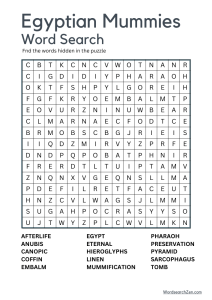 Egyptian Mummies Word Search Free Printable PDF File - WordsearchZen.com