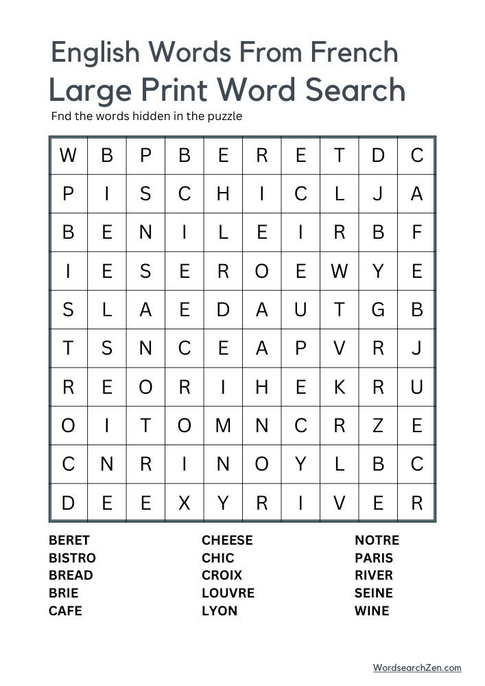 English-Words-From-French-Large-Print-Word-Search