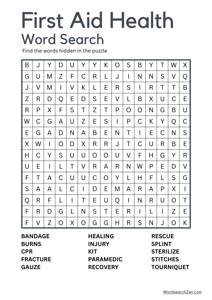 First-Aid-Health-Word-Search