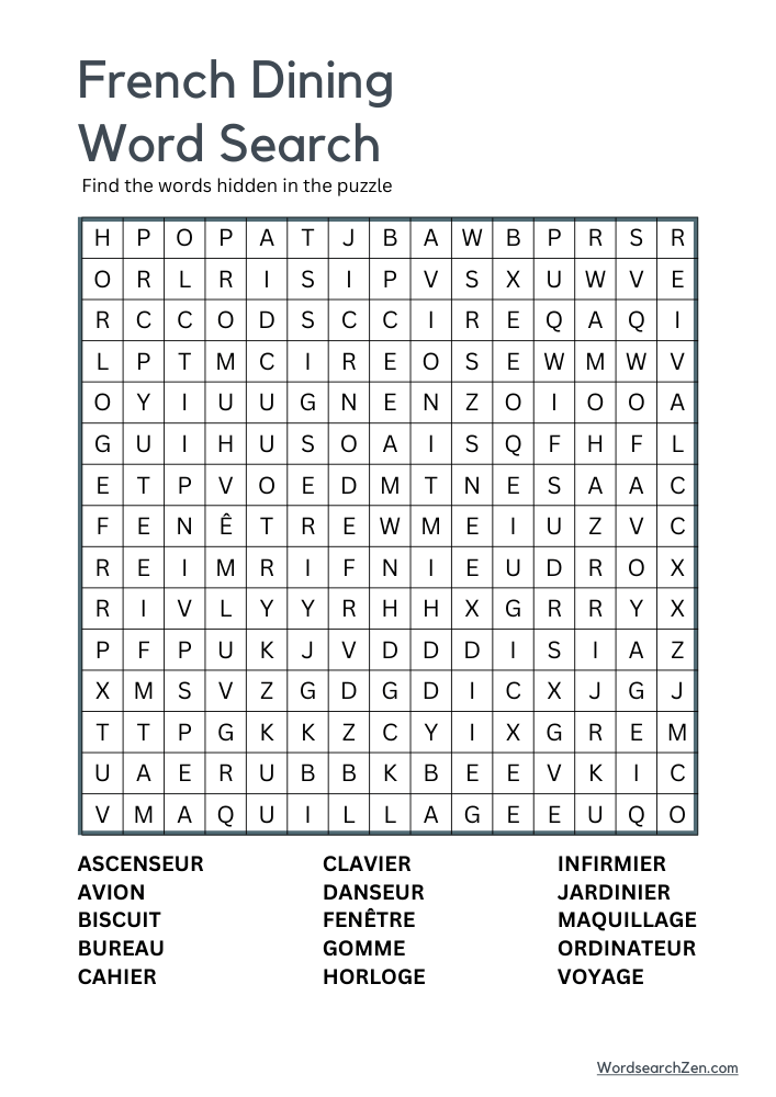 French-Dining-Word-Search