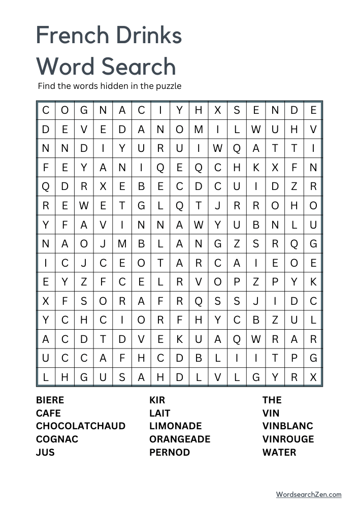 French-Drinks-Word-Search