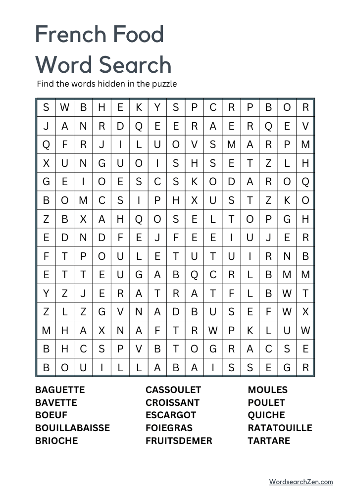 French-Food-Word-Search