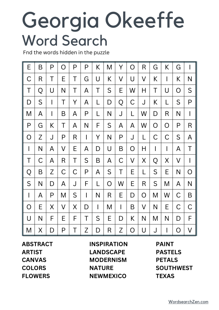 Georgia-Okeeffe-Word-Search