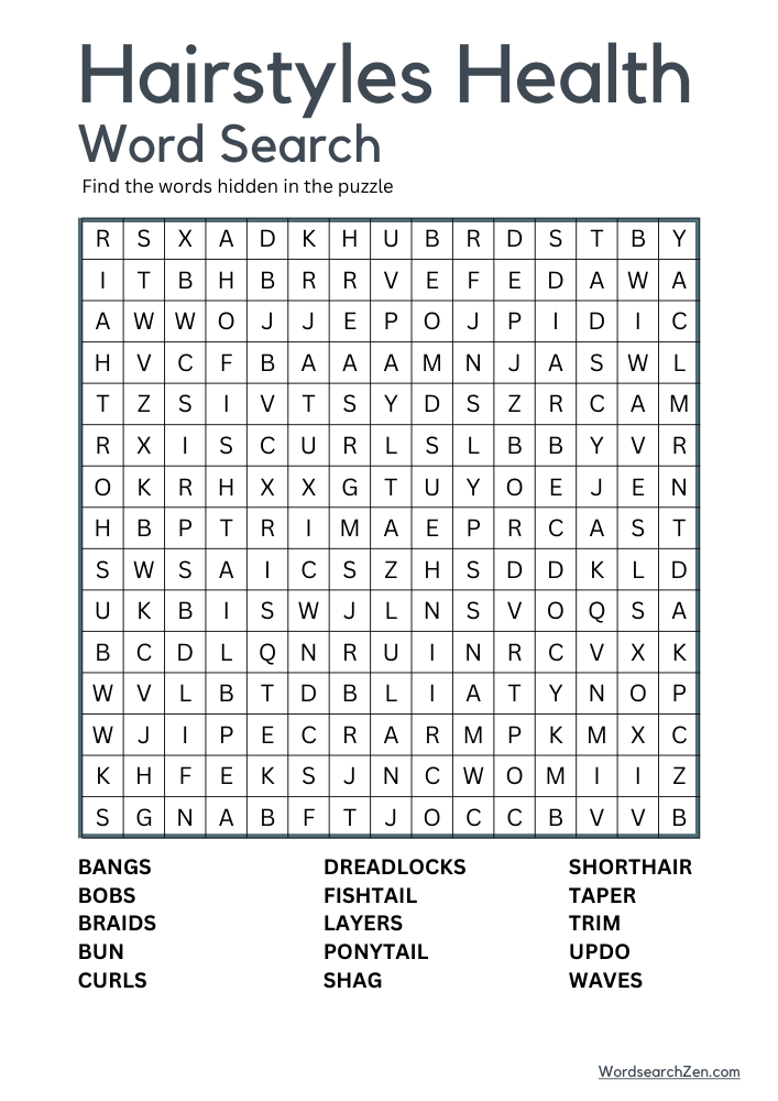 Hairstyles-Health-Word-Search